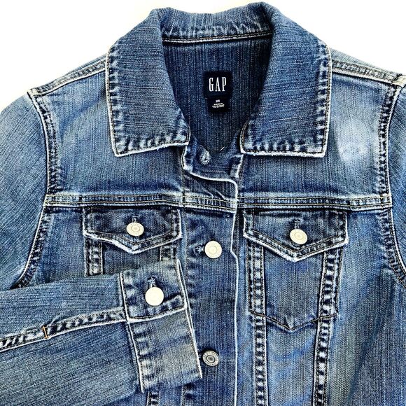 Gap Vintage Denim Jean Jacket Blue Women XS Youth Distressed Farm Hippy Festival - Picture 4 of 12